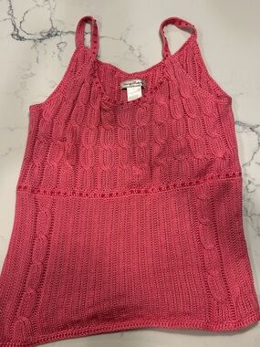 Tommy Bahama Pink Knit Cable Tank Top size small silk/cotton blend